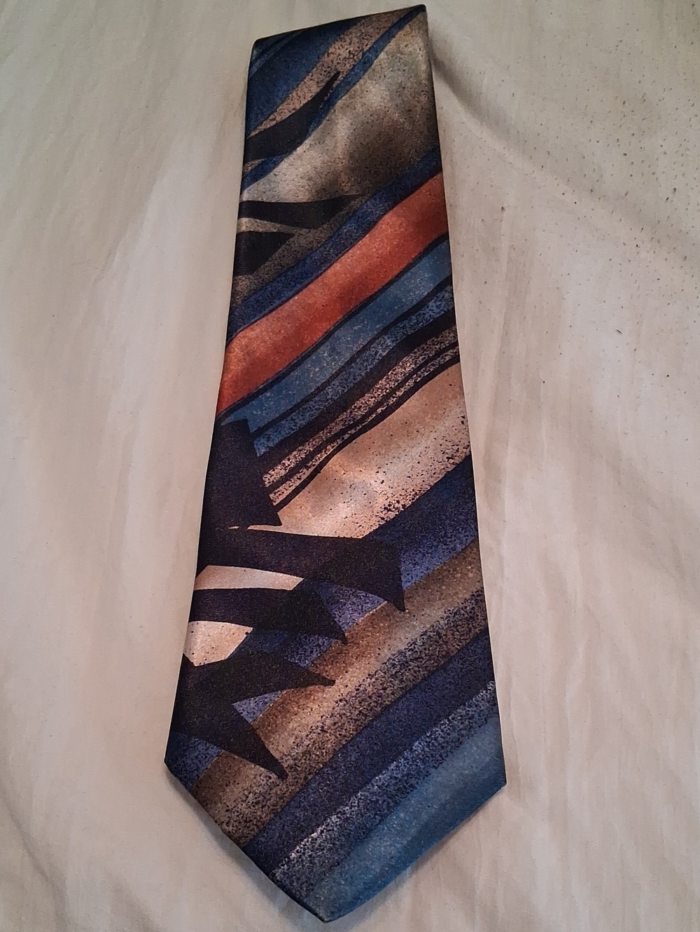 Vintage Pierre Cardin Abstract Wave Tie in Blue, Brown and Orange. Office